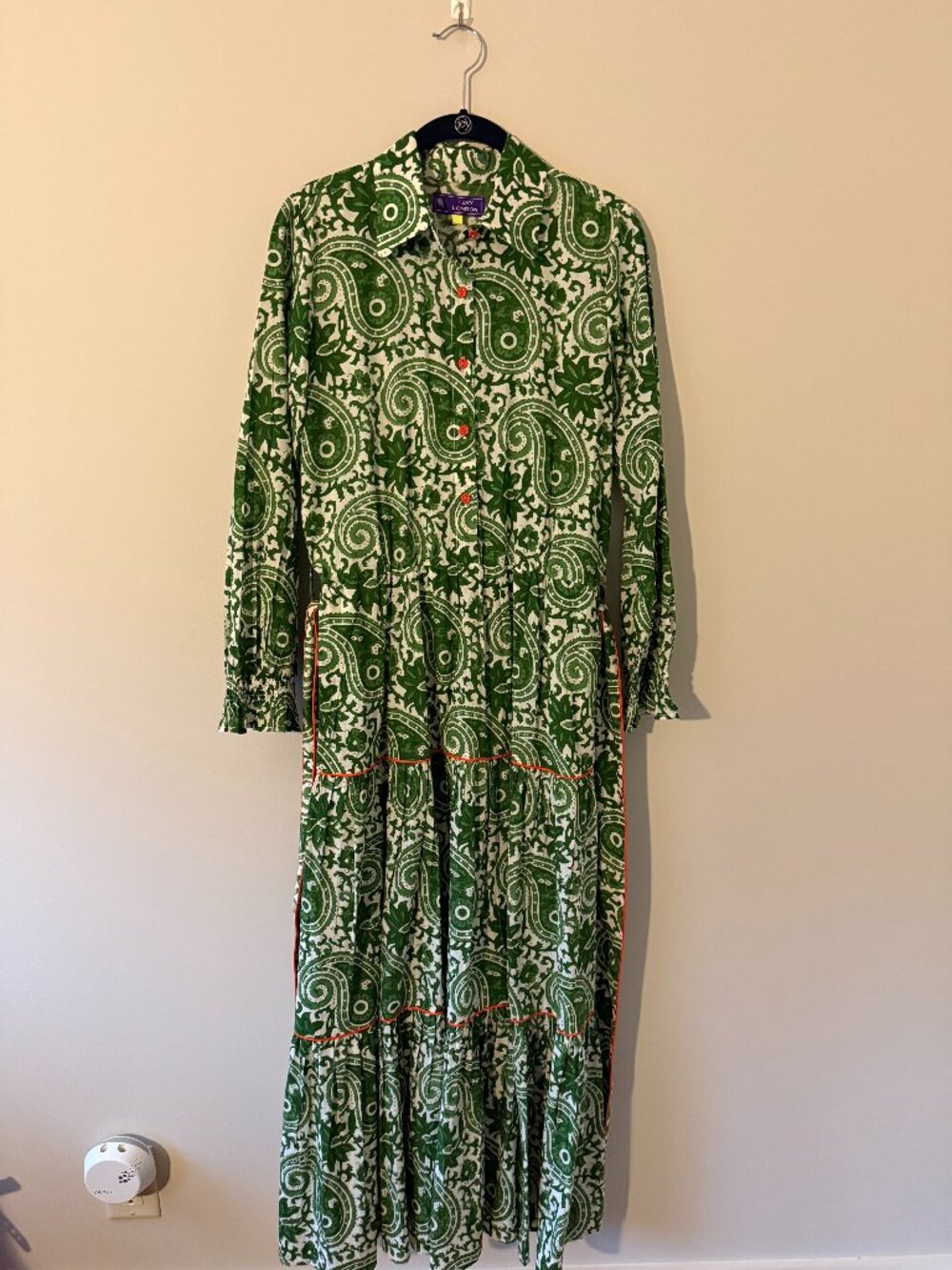 Green and white maxi dress